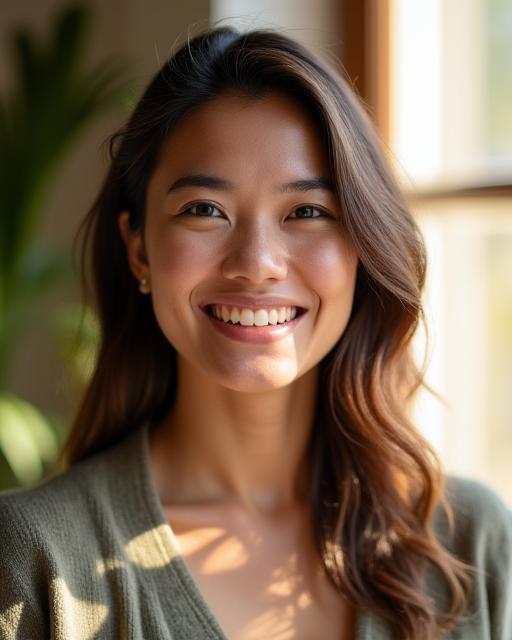 A warm, friendly portrait of the Parchment Perk founder in the sunlit studio.